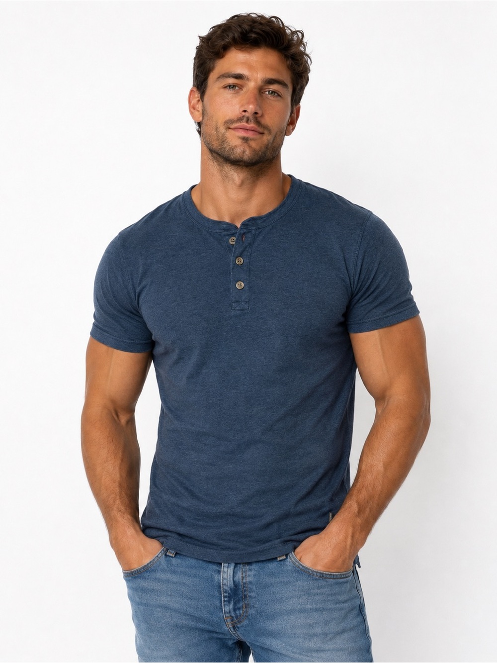 NWT-Lucky Brand Men's Short-Sleeve Henley in Navy Blue- Size Small